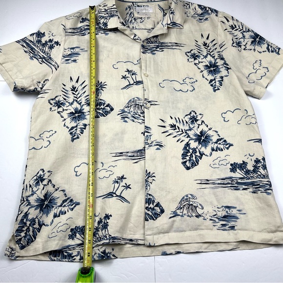Porter & Ash 100% Linen Short Sleeve Leisure Shirt Men’s XL Cream/Blue Designer - Picture 9 of 10